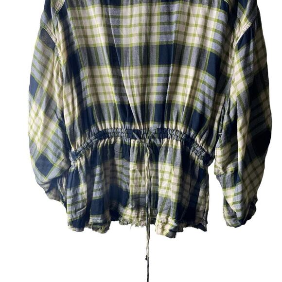We The Free People Plaid Released Trim Raw Hem Shirt Women Size Large Button Up - Picture 6 of 12